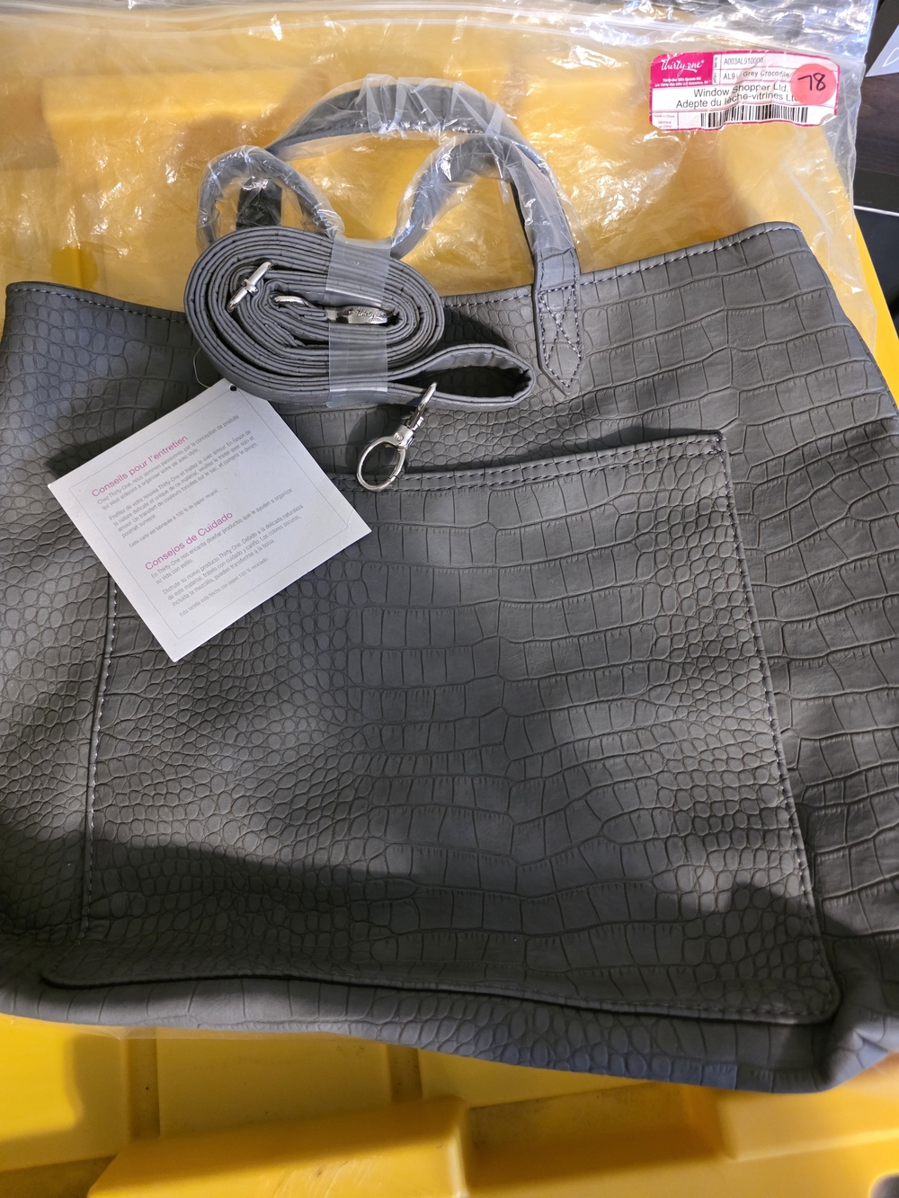 thirty-one Gray Croc-Embossed Crossbody Tote with Detachable Strap